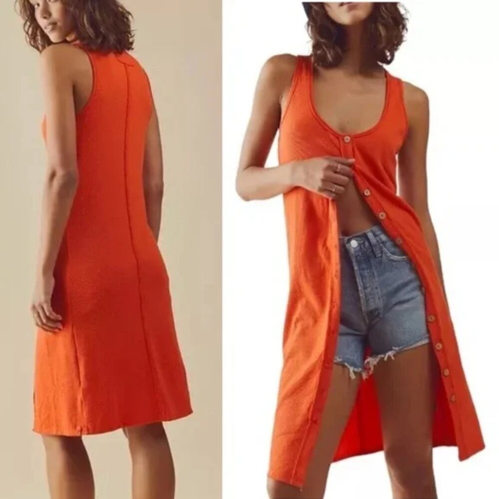 NWT We The Free Gia Long Vest Dress Midi Orange Button Down Ribbed